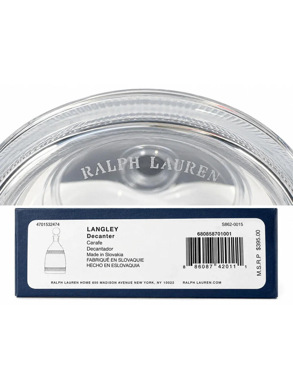 Ralph Lauren Home Langley Crystal Decanter Slovakia New in Box $395